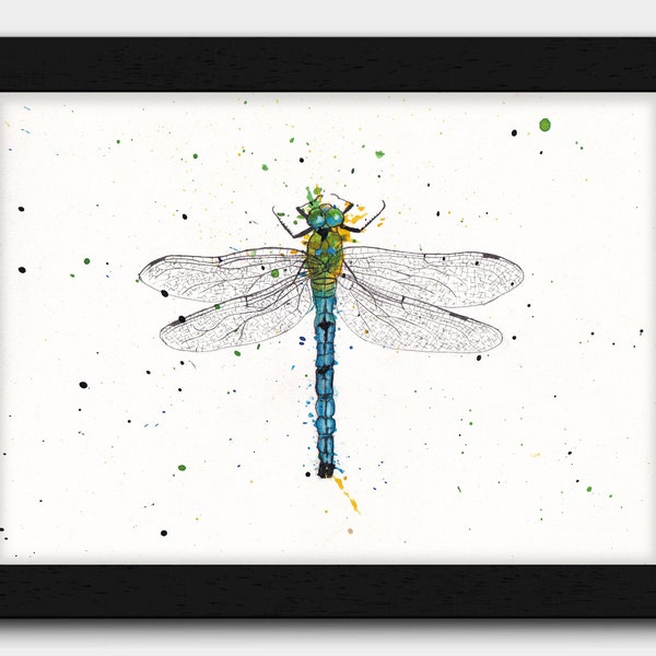 Emperor Dragonfly ink splatter A5 print