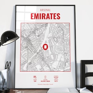 Arsenal voetbalstadion print, stad print, kaart wordt afgedrukt elk team clubkaart, voetbalclub kaart print, kaart cadeau, cadeau voor papa, Emirates print