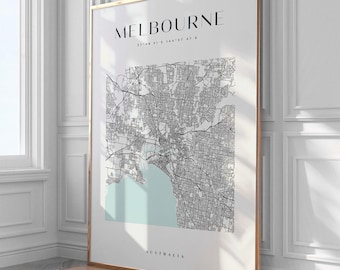 Melbourne City Map Print, Home Decor, Wall Art, Print, Poster, Framed