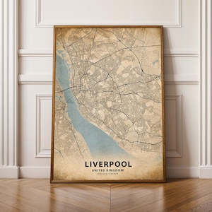 Impresión del mapa de la ciudad de Liverpool, arte de pared enmarcado para decoración del hogar, regalo único