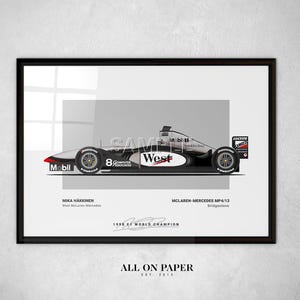 1998 HAKKINEN F1 Poster  Hand Drawn F1 Car Art  Unique Motorsport Decor