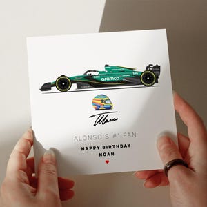 Tarjeta de cumpleaños de Alonso 2024, tarjeta de Aston Martin, tarjeta personalizada, tarjeta para hijo, tarjeta para nieto, tarjeta para esposo, tarjeta para hija #SF648