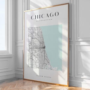 Impression carte de la ville de Chicago, décoration d'intérieur, art mural, impression, affiche, encadré