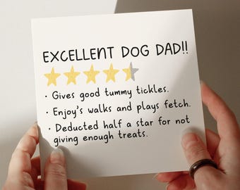 Ottimo papà di cane, divertente biglietto di auguri per papà di cane, quattro stelle e mezzo, biglietto di compleanno, biglietto del cane, papà di cane, biglietto personalizzato n. 679