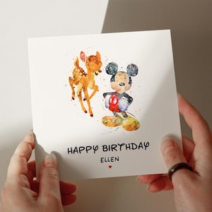 Biglietto di compleanno Topolino e Bambi, biglietto personalizzato, biglietto per figlio, biglietto per nipote, biglietto per il 1°, 2°, 3°, 4° compleanno, biglietto per lei #327