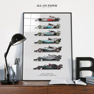 Lewis Hamilton World Championship Winning Cars F1 Poster McLaren Mercedes F1 Poster F1 Car Poster Hand Drawn Design