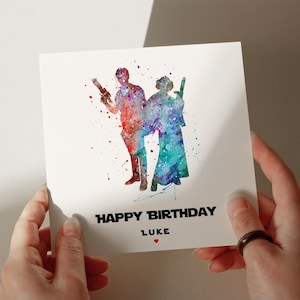 Tarjeta de cumpleaños de Hans y Leia, 350 g/m², tarjeta personalizada, tarjeta de felicitación, tarjeta para hijo, tarjeta para nieto, tarjeta para esposo n.º 131