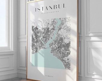 Istanbul City Map Print, Home Decor, Wall Art, Print, Poster, Framed