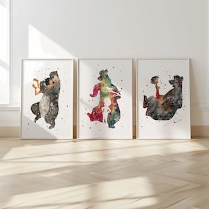 Lot de 3 tirages d'art du livre de la jungle, affiche, idée cadeau pour petite-fille, oeuvre d'art pour chambre d'enfant, pour fille, fils, maman, idée cadeau
