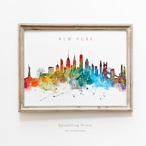 Stampa dello skyline di New York, decorazione per la casa, acquerello, arte murale, stampa, poster, incorniciato