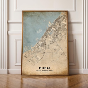 Dubai City Map Wand-Kunst-Druck Modernes Wohnkultur Poster mit Rahmen
