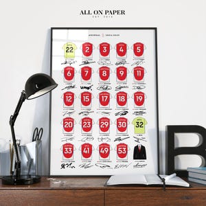 Arsenal 2024 2025 Hand Drawn Shirt Art Print  Minimalist Squad Collection Poster