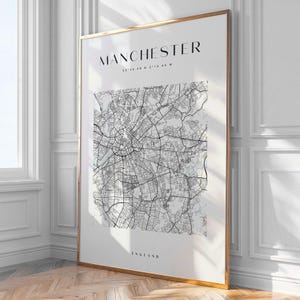 Manchester Karte, Dekoration, Wandkunst, Druck, Poster, gerahmt