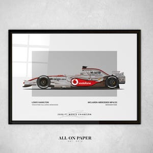 Lewis Hamilton 2008 F1 Champion Car Poster  McLaren Mercedes Art  Hand Drawn Design
