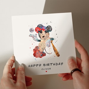 Tarjeta de cumpleaños de Mickey Mouse con tema de béisbol, tarjeta personalizada, tarjeta para hijo, tarjeta para nieto, tarjeta de cumpleaños número 1, 2, 3, 4 y 5, n.° 164