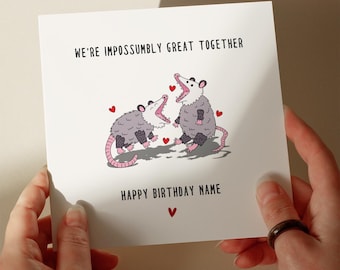 Possum Birthday Card, Funny Pun Card, Luxury Textured Stock #976