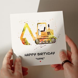 Biglietto di compleanno Digger, biglietto personalizzato, biglietto per figlio, biglietto per nipote, biglietto per il 1°, 2°, 3°, 4° compleanno, biglietto per lei #333