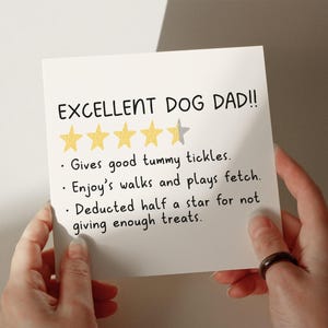 Excellent papa chien, carte papa chien drôle, quatre étoiles et demie, carte d'anniversaire, carte du chien, papa chien, carte personnalisée #679