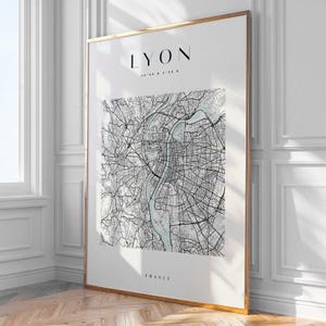 Lyon City Map Print, Home Decor, Wall Art, Print, Poster, Framed