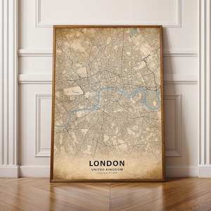 Impresión de mapa de la ciudad de Londres, arte de pared vintage enmarcado, decoración del hogar, idea de regalo elegante