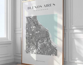 Buenos Aires City Map Print, Home Decor, Wall Art, Print, Poster, Framed