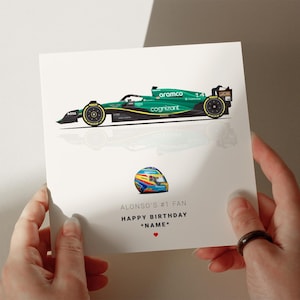 Carte d'anniversaire Alonso, carte Aston Martin, carte personnalisée, carte pour fils, carte pour petit-fils, carte pour mari, carte pour fille # SF321