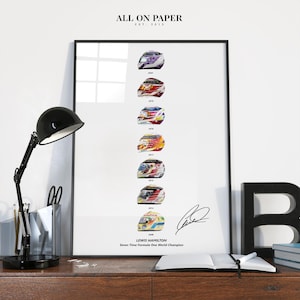 Lewis Hamilton World Championship Helmets Art Print Poster  Motorsport Wall Art Decor