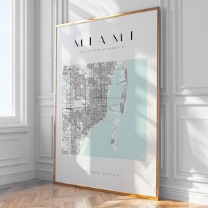 Impression de carte de la ville de Miami, décoration d'intérieur, art mural, impression, affiche, encadré