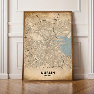 Impresión del mapa de la ciudad de Dublín, arte de pared único, póster enmarcado para decoración del hogar, regalo irlandés