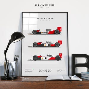 Ayrton Senna F1 Championship Cars Poster - Hand Drawn Design