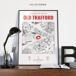 Manchester voetbalstadion print, stad print, kaart wordt afgedrukt op een teamclubkaart, voetbalclubkaart print, kaartcadeau, cadeau voor papa