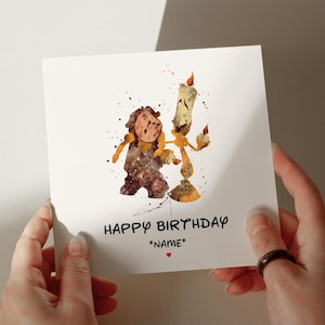 Tarjeta de cumpleaños de La Bella y la Bestia, tarjeta personalizada, tarjeta para hijo, tarjeta para nieto, tarjeta para el primer, segundo, tercer y cuarto cumpleaños, tarjeta para ella n.° 362