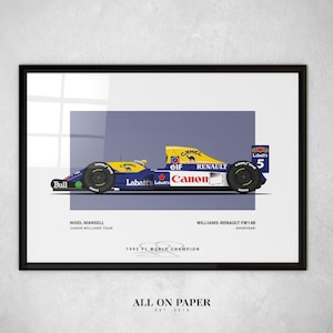 Nigel Mansell 1992 F1 World Champion Print Hand gezeichnete Poster Artwork