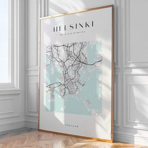 Mapa miasta Helsinki, wydruk, wystrój domu, sztuka ścienna, wydruk, plakat, oprawiony