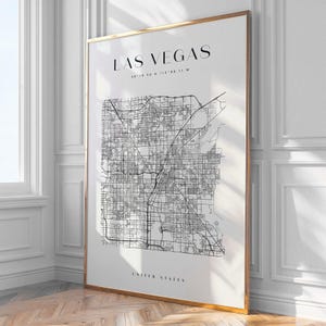 Mapa da cidade de Las Vegas, impressão, decoração para casa, arte de parede, impressão, pôster, emoldurado