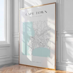 Afdruk stadskaart Kaapstad, woondecoratie, kunst aan de muur, afdruk, poster, ingelijst