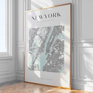 Impression de carte de la ville de New York, décoration d'intérieur, art mural, impression, poster, encadré