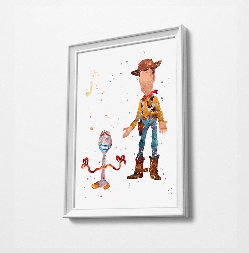 Toy Story Forky and Woody Minimalist Watercolor Art Print | Etsy