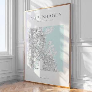 Impression carte de la ville de Copenhague, décoration d'intérieur, art mural, impression, poster, encadré