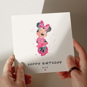 Cartão de aniversário da Minnie, cartão personalizado, cartão para filha, cartão para neta, cartão de 1º, 2º, 3º, 4º, 5º aniversário #166