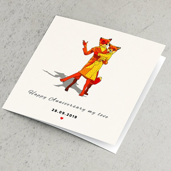 Mr Fox Anniversary Card, Personalised Card, Card for Son, Card for Grandson, Card for Husband, Card for Daughter #SF27