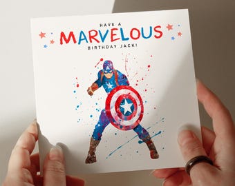 Tarjeta de cumpleaños de superhéroe, 350 g/m², tarjeta personalizada, tarjeta de felicitación, tarjeta para hijo, tarjeta para nieto, tarjeta para esposo, tarjeta para ella #499