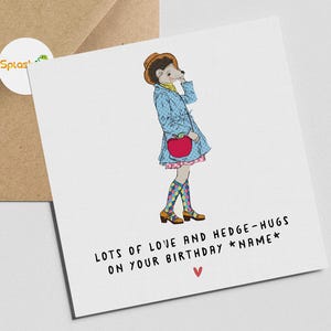 Carte d'anniversaire hérisson, jolie carte d'anniversaire, carte personnalisée, carte pour ami, carte pour fille, femme, soeur, carte #812