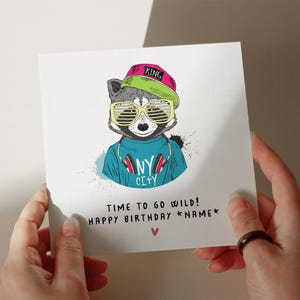 Tarjeta de cumpleaños de mapache, linda tarjeta de cumpleaños para tu pareja, personalizada, para un amigo, esposo o novio, divertida #809