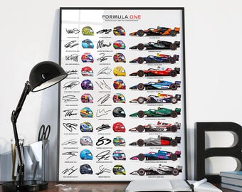 2026 2025 World Championship Helmets Cars Poster - Mercedes Red Bull Ferrari Gift