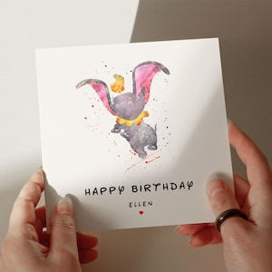 Carte d'anniversaire Dumbo, carte personnalisée, carte pour fille, carte pour petite-fille, carte pour femme, carte pour soeur #239