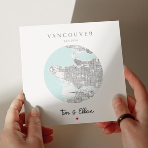 Karta zaręczynowa Vancouver, spersonalizowana karta, karta ślubna, karta rocznicowa, karta dla żony, karta dla męża, pomysł na romantyczną kartkę nr 746