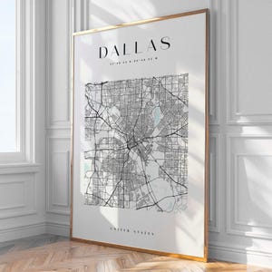 Dallas City Map Print, Home Decor, Wall Art, Print, Poster, Framed
