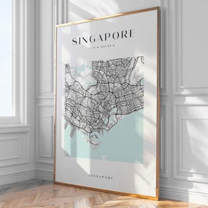 Impression de carte de la ville de Singapour, décoration d'intérieur, art mural, impression, poster, encadré
