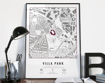 Football Stadium Print, City Print, Map Prints Any Team Club Map,  Football Club Map Print,  Map Gift, Gift for Dad,  Aston Villa